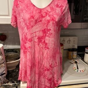 M womens Thanh pink tie die stretch short sleeve regular size top